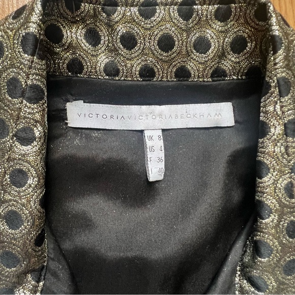 Victoria Beckham gold & black lame geometric print shirt dress - Picture 15 of 16